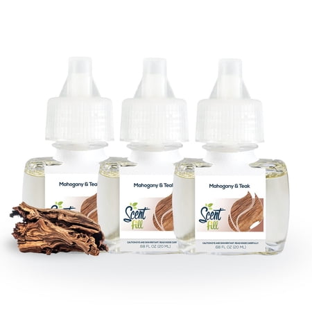 Scent Fill Mahogany & Teak Plug in Air Freshener, 3 Scented Oil Refills