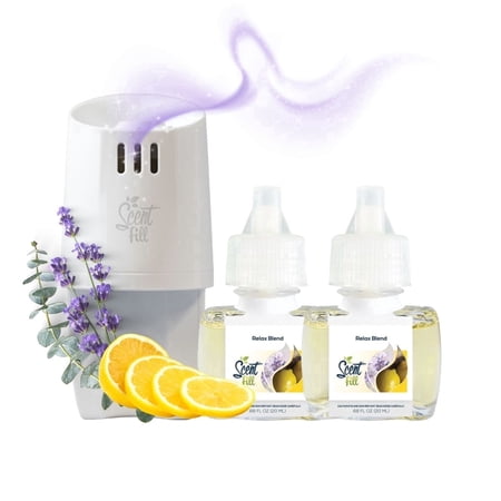Scent Fill Relax Blend Plug In Air Freshener Starter Kit, Scented Oil Refills, 2 Refills + Diffuser