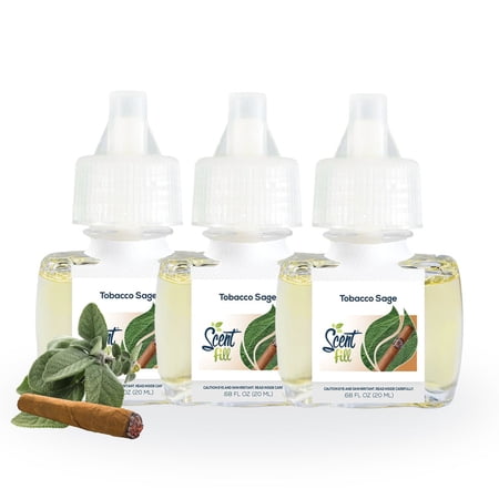 Scent Fill Tobacco Sage Plug in Refill Air Freshener, 3 Scented Oil Refills