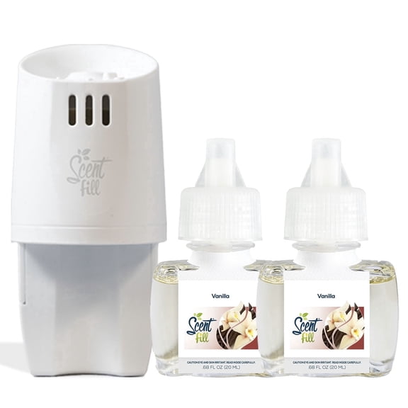 Scent Fill Vanilla Plug in Air Freshener Starter Kit, Scented Oil Refills, 2 Refills + Diffuser