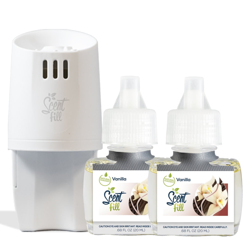 Scent Fill Vanilla Plug in Air Freshener Starter Kit, Scented Oil Refills, 2 Refills + Diffuser
