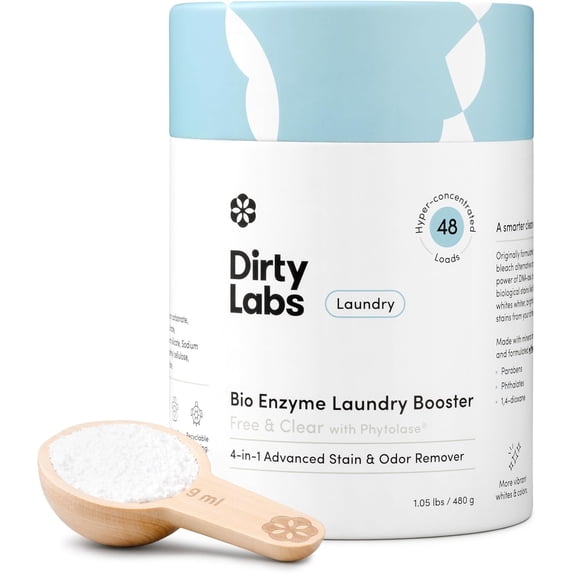 | Scent Free Bio Enzyme Laundry Booster 48 Loads (1 lb) Hyper Concentrated High Efficiency & Standard Machine Washer Nontoxic, Biodegradable Stain Odor Removal