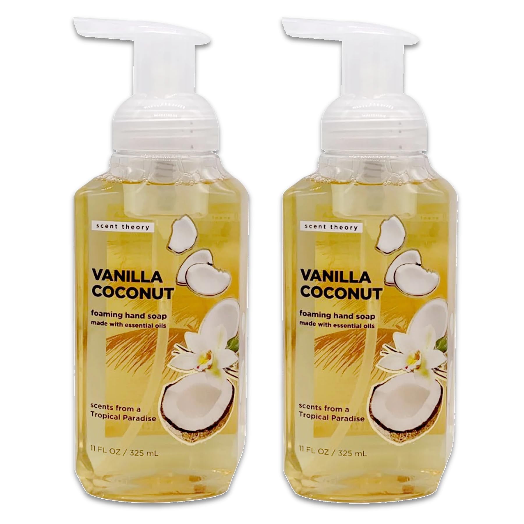 Scent Theory - Foaming TGF4Hand Soap - Made with Essential Oils - 11 Fl Oz - 2-Pack (Vanilla Coconut) - Mood-boosting Scents - Luxury-minded Hand Care Collection