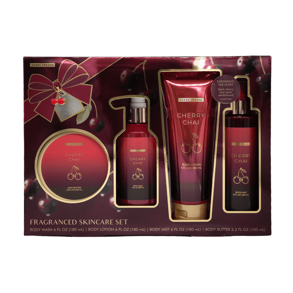 Scent Theory Fragranced Skincare Set, Cherry Chai Scent, 4 Pieces