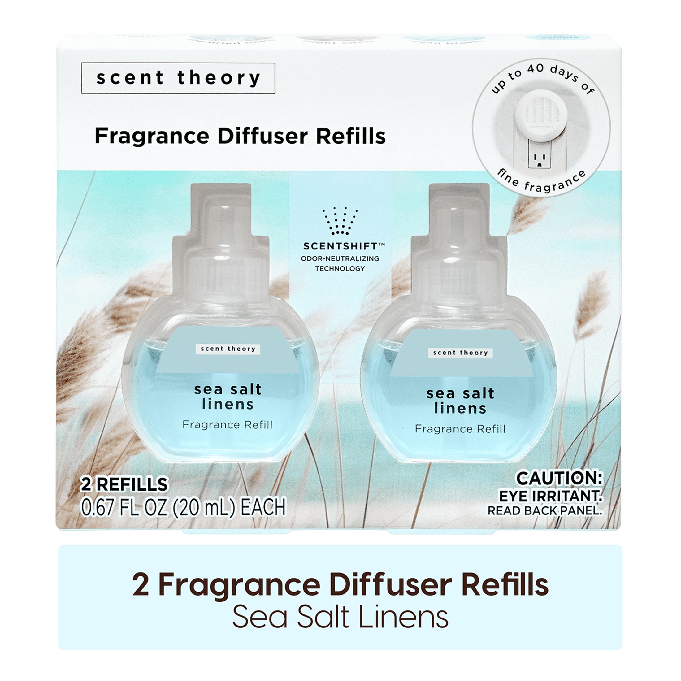 Scent Theory Fragrance Diffuser Refills, Sea Salt Linens, 0.67 oz, 2 Pack