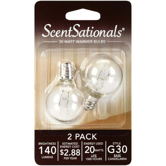 ScentSationals 20 Watt Replacement Wax Warmer Clear Incandescent Light Bulbs, 2 Bulbs