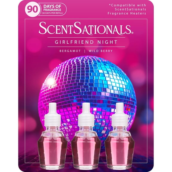 ScentSationals Girlfriend Night Fragrance Oil Plug In Air Freshener Refills 3-Pack - Works with Scentsationals Wall Plugs, Long-Lasting Home Fragrance, 0.8 fl oz Each, Packaging May Vary
