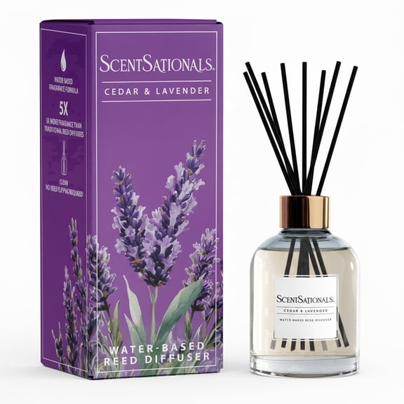 ScentSationals Water-Based Reed Diffuser - Cedar & Lavender - 5 FL OZ Aromatherapy Reed Diffuser
