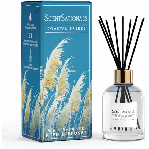 ScentSationals Water-Based Reed Diffuser - Coastal Breeze - 5 FL OZ Aromatherapy Reed Diffuser