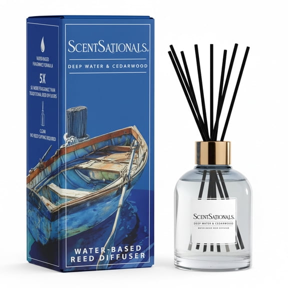 ScentSationals Water-Based Reed Diffuser - Deep Water & Cedarwood - 5 FL OZ Aromatherapy Reed Diffuser
