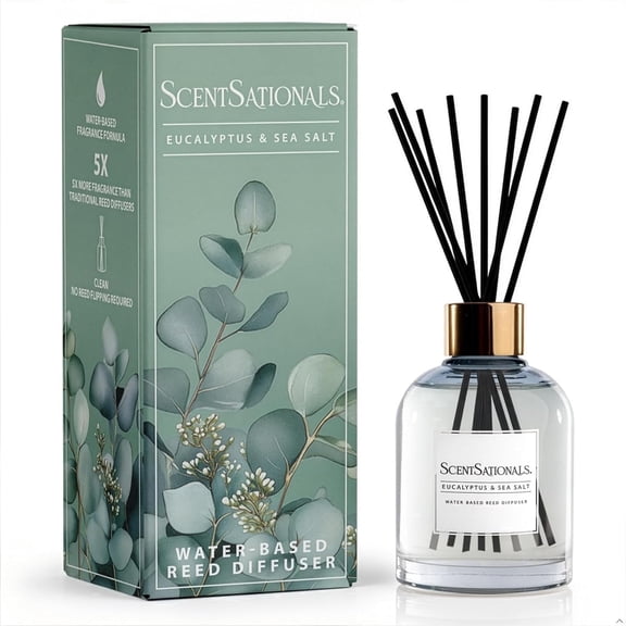 ScentSationals Water-Based Reed Diffuser - Eucalyptus & Sea Salt - 5 FL OZ Aromatherapy Reed Diffuser