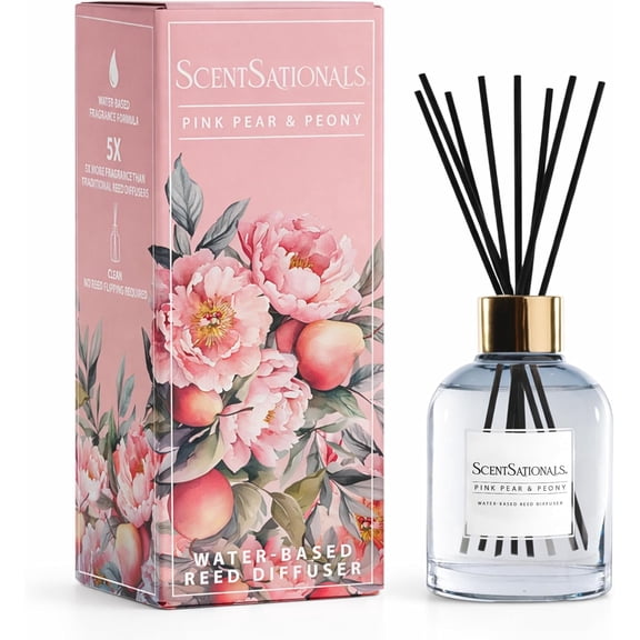 ScentSationals Water-Based Reed Diffuser - Pink Pear & Peony - 5 FL OZ Aromatherapy Reed Diffuser