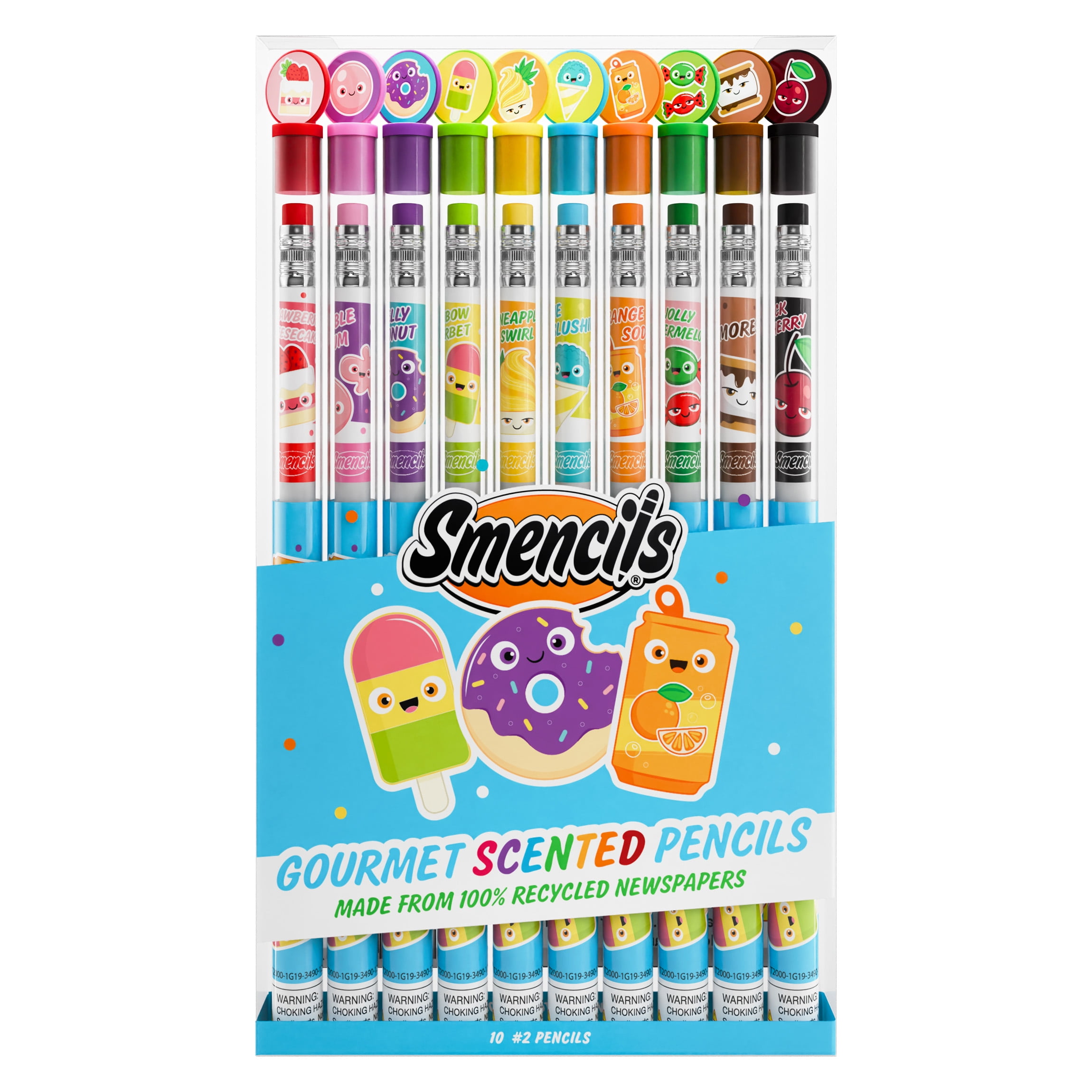 SCENTCO, INC. Smencils - Scented Graphite HB #2 Pencils made from Recycled Newspapers, 10 Count, Gifts for Kids, School Supplies