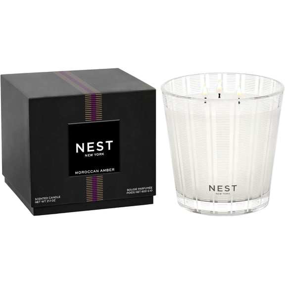 Scented 3-Wick Candle, Moroccan Amber - 21.2 oz - Up to 100-Hour Burn Time - Reusable Glass Vessel