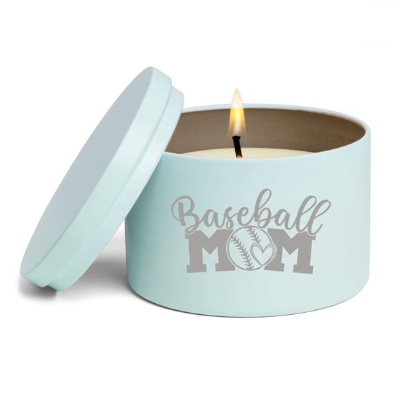 Scented Candle Gift 8oz with Lid Baseball Mom with Heart (Vanilla - Blue)