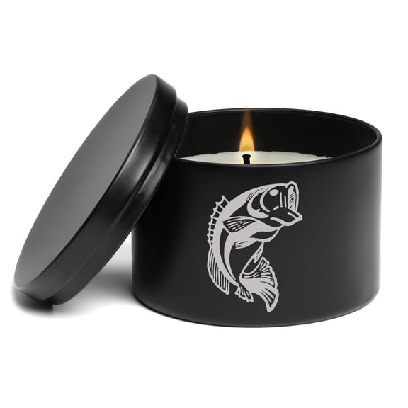 Scented Candle Gift 8oz with Lid Bass Fish (Black, Lavender)
