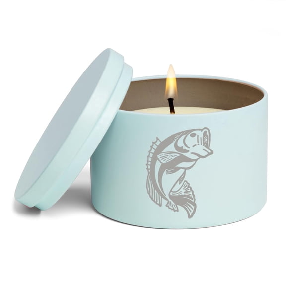 Scented Candle Gift 8oz with Lid Bass Fish (Blue, Lavender)