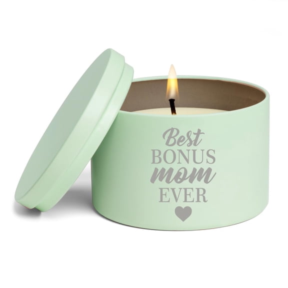 Scented Candle Gift 8oz with Lid Best Bonus Mom Ever Step Mom Mother (Citrus - Green)