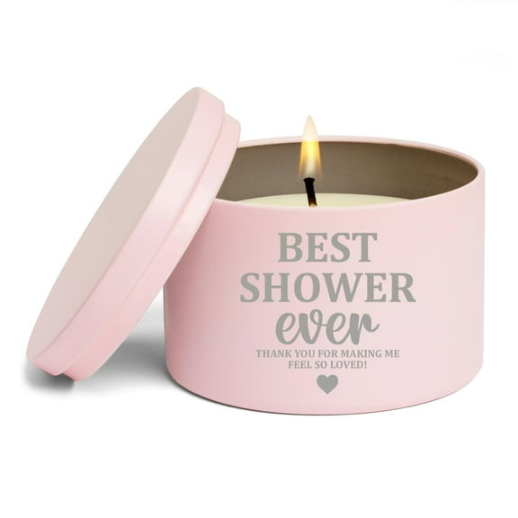 Scented Candle Gift 8oz with Lid Best Shower Ever Hostess Thank You to Host Baby Shower (Vanilla - Pink)