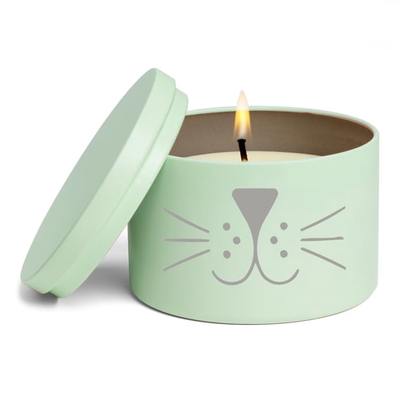 Scented Candle Gift 8oz with Lid Cat Face Whiskers (Green, Vanilla)
