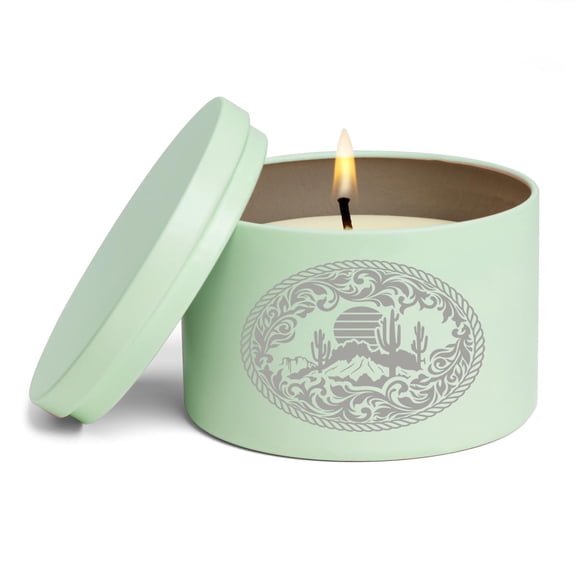 Scented Candle Gift 8oz with Lid Desert Sun Belt Buckle (Green, Citrus)