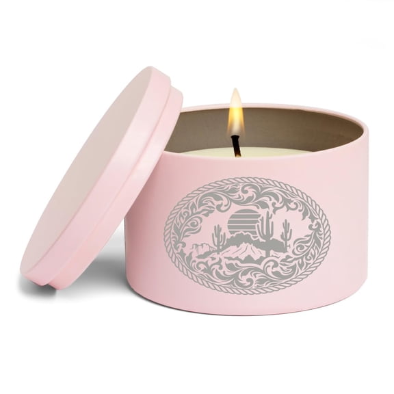 Scented Candle Gift 8oz with Lid Desert Sun Belt Buckle (Pink, Citrus)
