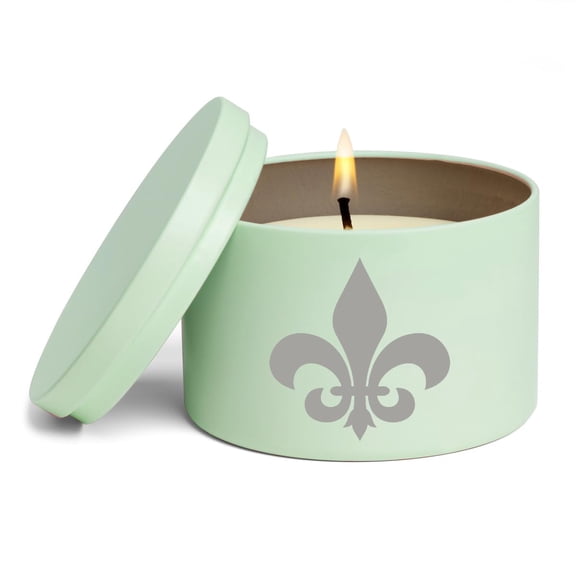 Scented Candle Gift 8oz with Lid Fleur-de-lis (Green, Vanilla)