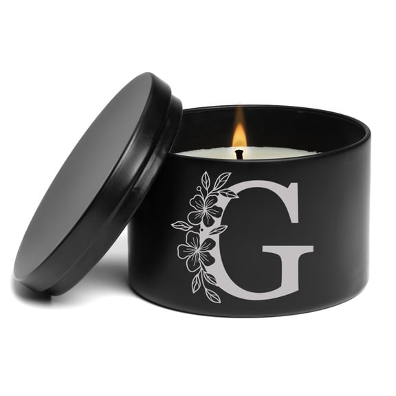 Scented Candle Gift 8oz with Lid Floral Monogram Letter G (Black, Citrus)