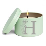 Scented Candle Gift 8oz with Lid Floral Monogram Letter H Green, Citrus
