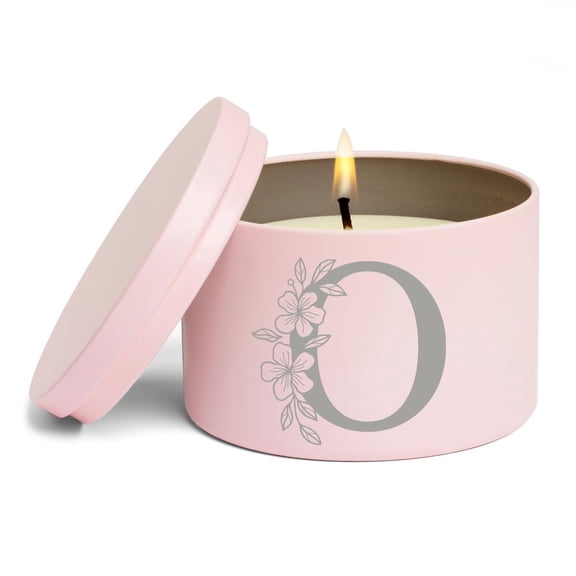 Scented Candle Gift 8oz with Lid Floral Monogram Letter O (Pink, Citrus)