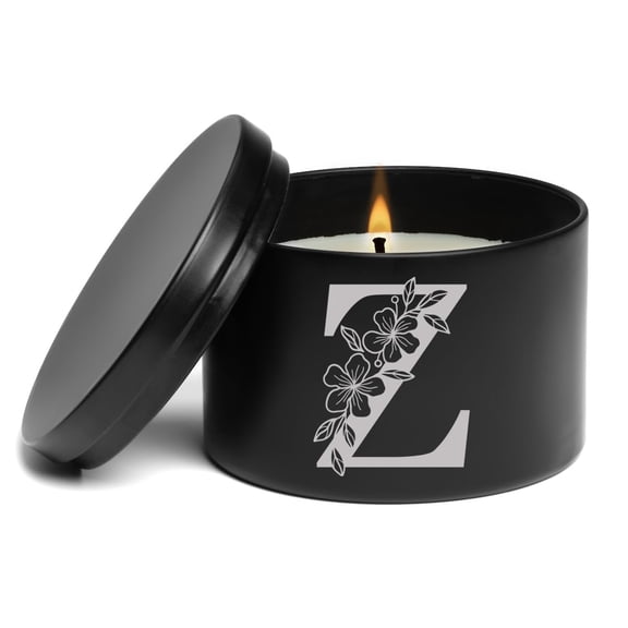 Scented Candle Gift 8oz with Lid Floral Monogram Letter Z (Black, Lavender)