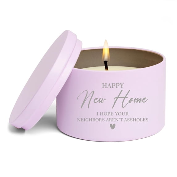 Scented Candle Gift 8oz with Lid Happy New Home I Hope Your Neighbors Funny Housewarming New Home (Citrus - Purple)
