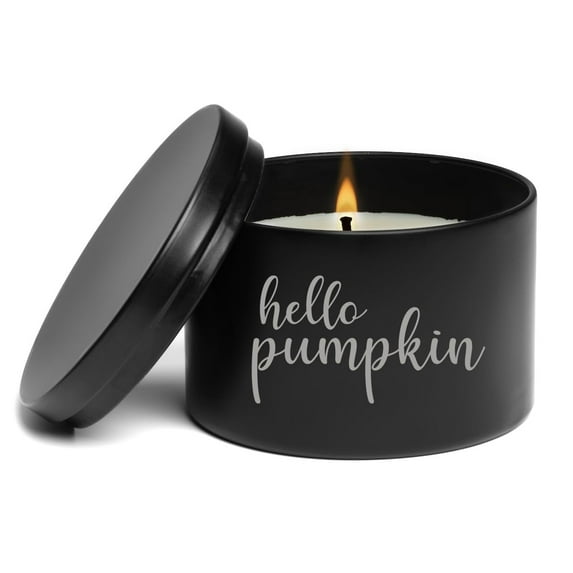 Scented Candle Gift 8oz with Lid Hello Pumpkin (Citrus - Black)