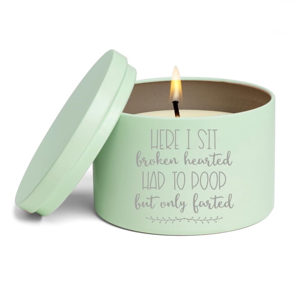 Scented Candle Gift 8oz with Lid Here I Sit Broken Hearted Funny Bathroom (Green, Lavender)