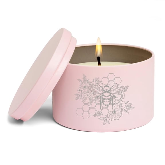 Scented Candle Gift 8oz with Lid Honeycomb Bee Flowers (Pink, Vanilla)
