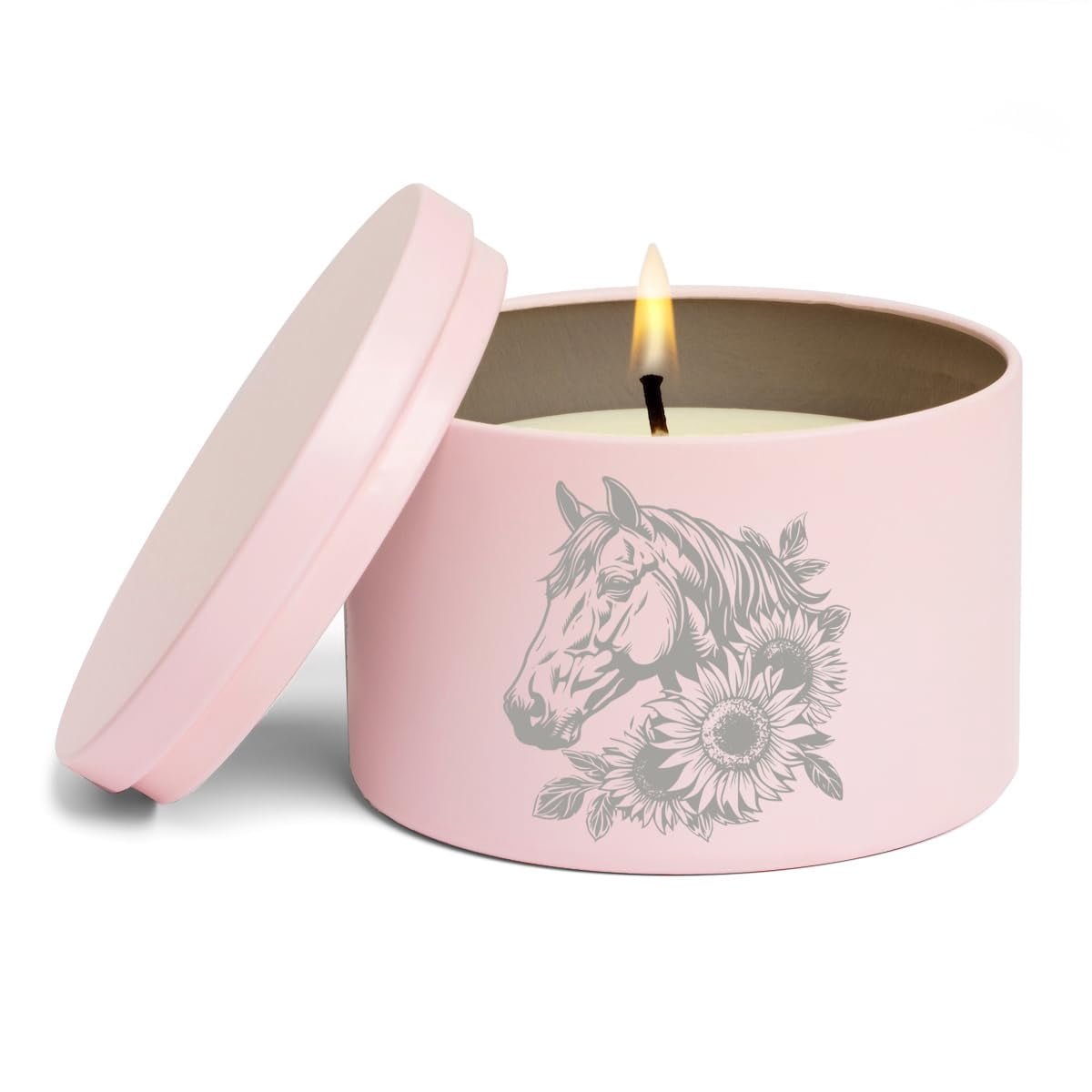 Scented Candle Gift 8oz with Lid Horse with Sunflowers (Pink, Citrus ...