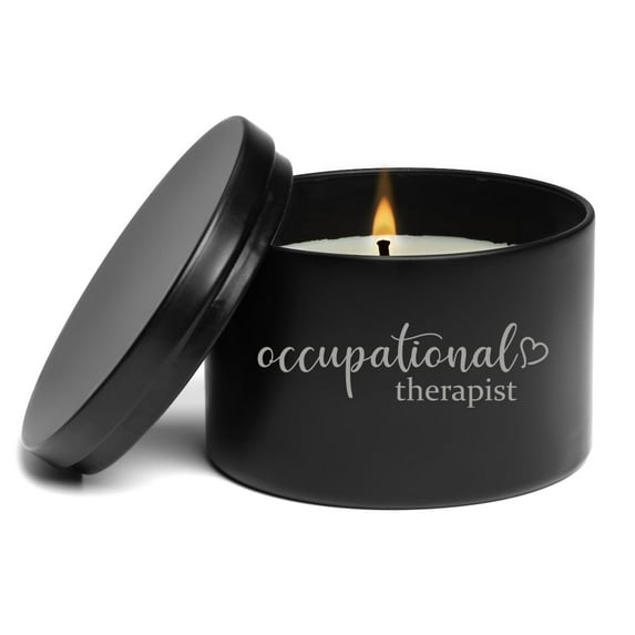 Scented Candle Gift 8oz with Lid Occupational Therapist with Heart (Lavender - Black)