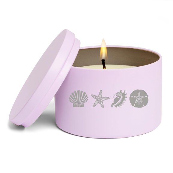 Scented Candle Gift 8oz with Lid Sea Shore Beach Shells (Citrus - Purple)