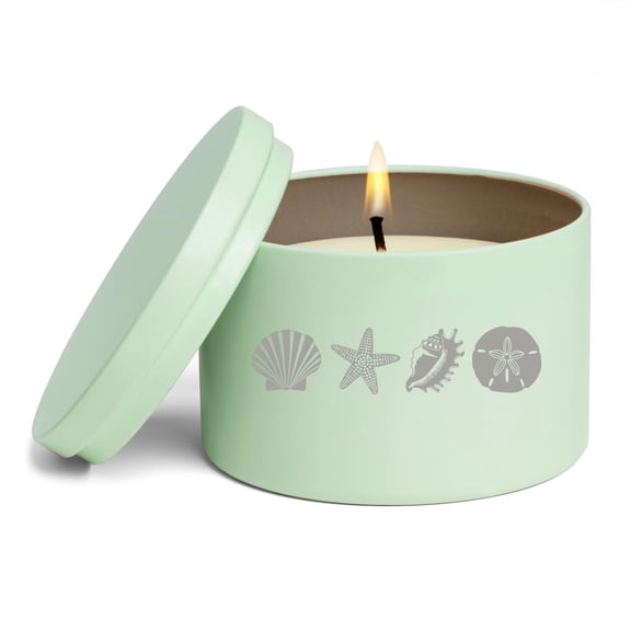 Scented Candle Gift 8oz with Lid Sea Shore Beach Shells (Lavender - Green)