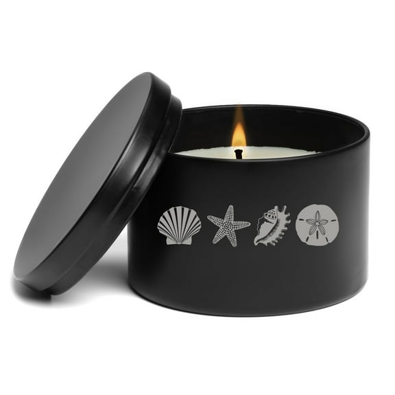 Scented Candle Gift 8oz with Lid Sea Shore Beach Shells (Vanilla - Black)