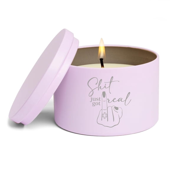 Scented Candle Gift 8oz with Lid Sht Just Got Real Wedding Ring Finger Engagement (Citrus - Purple)