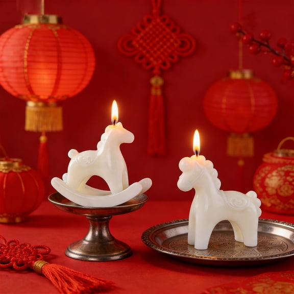 Scented Candle | Gift Ornament | Soy Wax Decorative, Colt Shape, New Year Home Fragrance, Table Centerpiece, White, 10x9x4cm