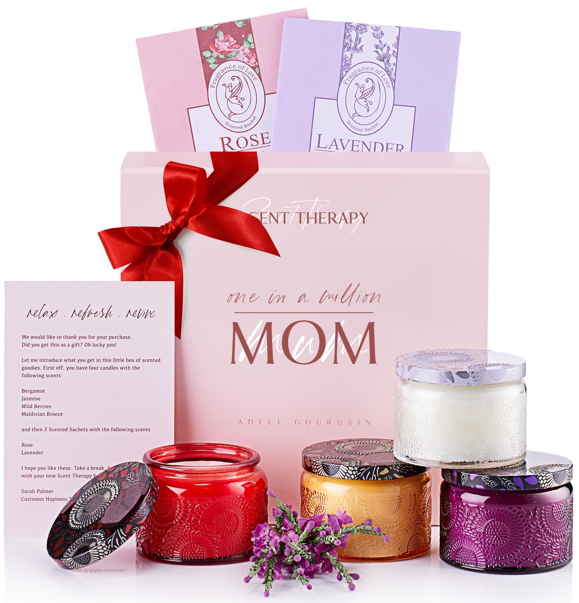 Scented Candle Gift Set for Mom - 4 Long Lasting Aromatherapy Candles in a Gift Box for Mother's Day or as Birthday Gift for Mothers - Personal Presents for Women - Mom Gifts Ideas from Daughter/Son