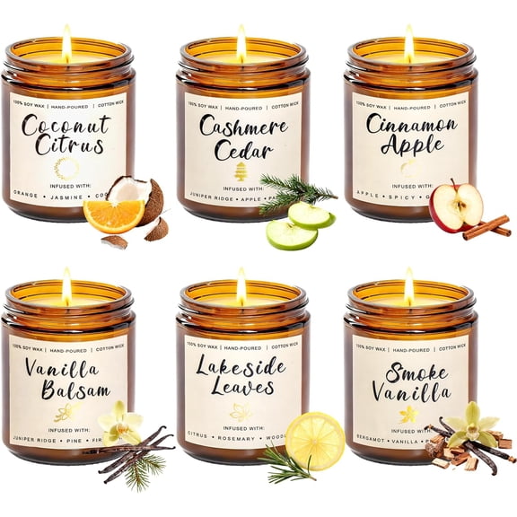Scented Candle Gift Set for Women – 6 Pack 7oz Winter Scented Soy Candles, Long Lasting Aromatherapy Candles, Perfect for Home Décor, Vanilla, Cinnamon & Cedar Scents