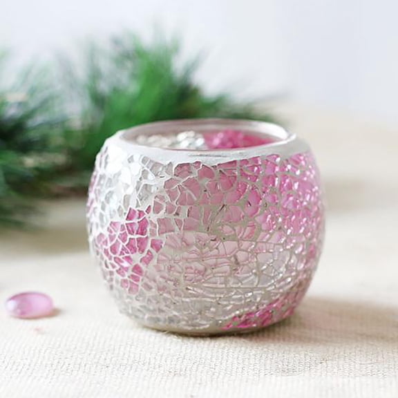 Scented Candle Holder Mosaic Glass Tea Light Holder,Handmade Romantic Glass Tealight Candle Holder for Aromatherapy,Party Décor(NO Candles),Also Used as Vase,Pen Holder,Potted Plants Bowl Pink