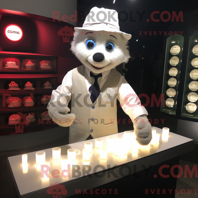Scented Candle REDBROKOLY mascot costume character dressed with a Henley Shirt and Cufflinks