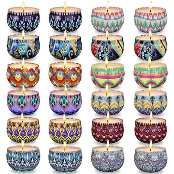 Scented Candle Set, 24 Pack Home Candles, 600 Hour Long Lasting Soy Wax Candle Set, Birthday Gift for Women with Gift Box.$$