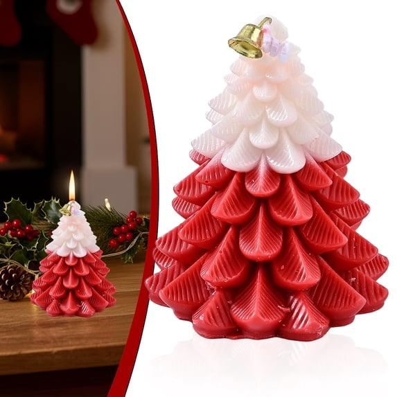 Scented Candle Soy Wax Christmas Candle, Rose Scented Tree-Shaped Glass Candle for Christmas Decor and Cozy Home