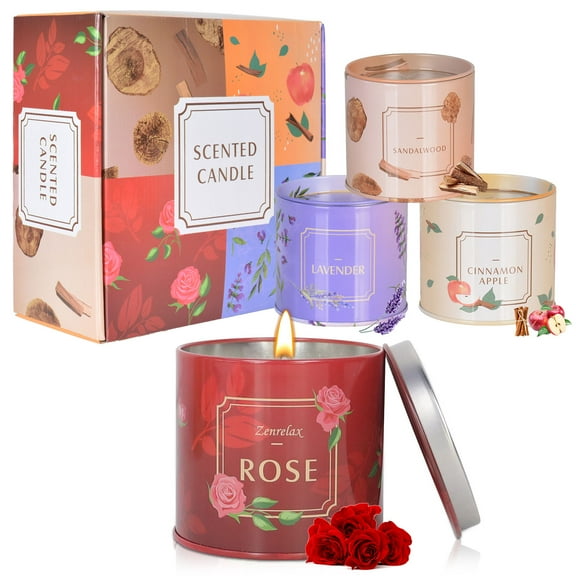 Scented Candles, 4 Pack Natural Soy Wax Highly Fragranced Candle Up to 50 Hours Burning Time Portable Jar Candle Set for Spa Bath Yoga