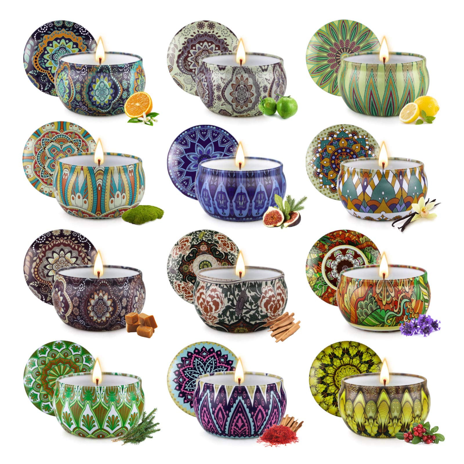 12-Pack Floral Patterned Soy Wax Scented Candle Set